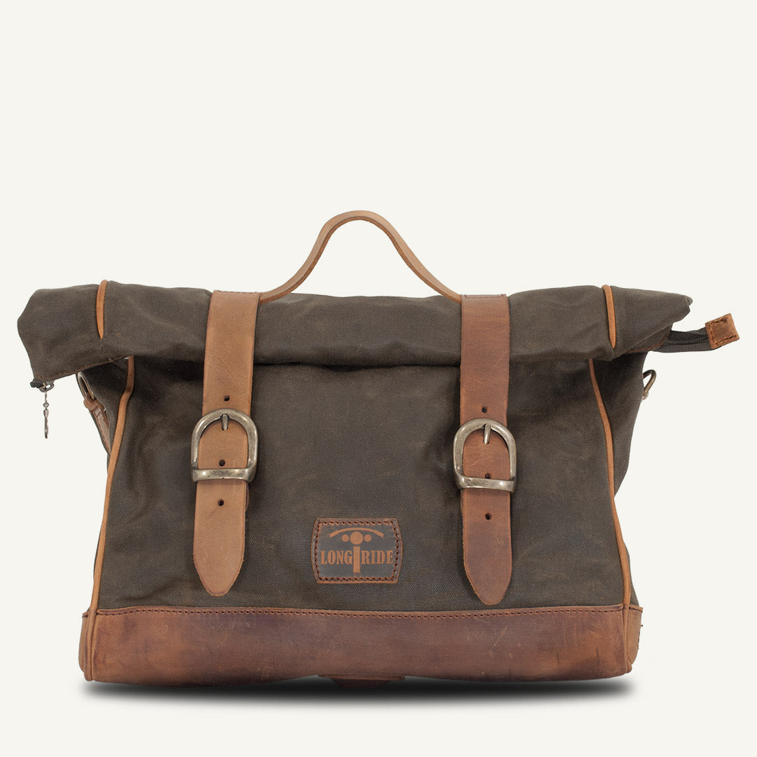 Soft vintage motorcycle saddlebag.