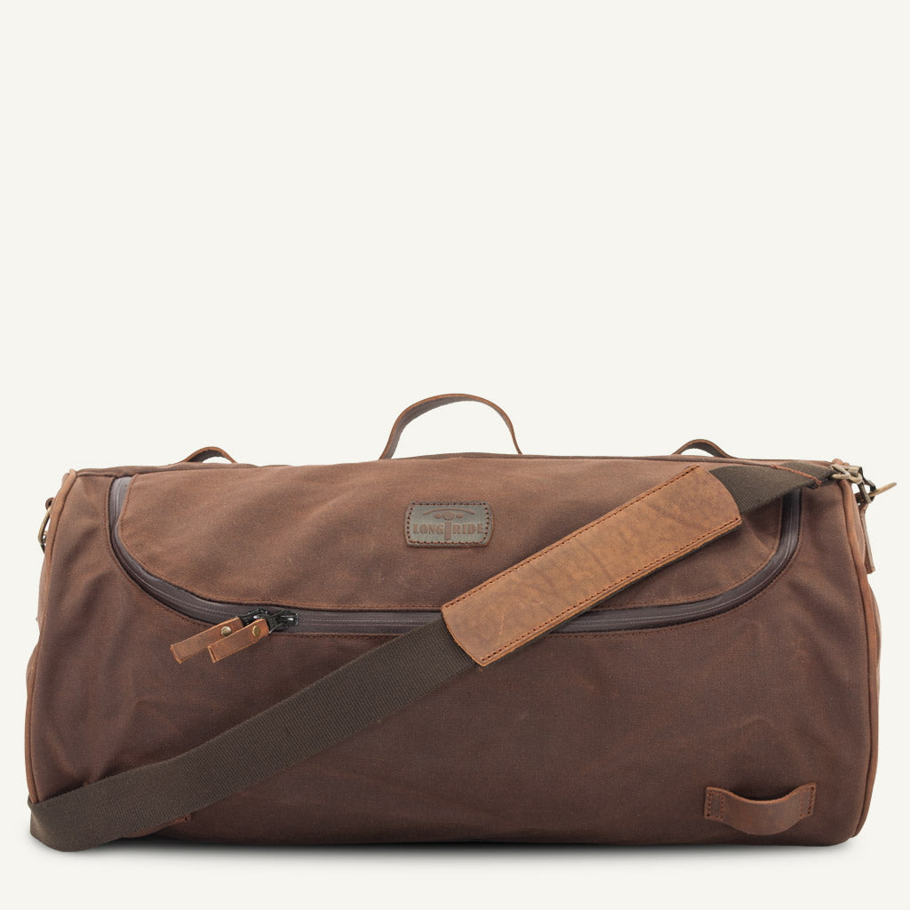 Brown motorcycle tail duffle bag.