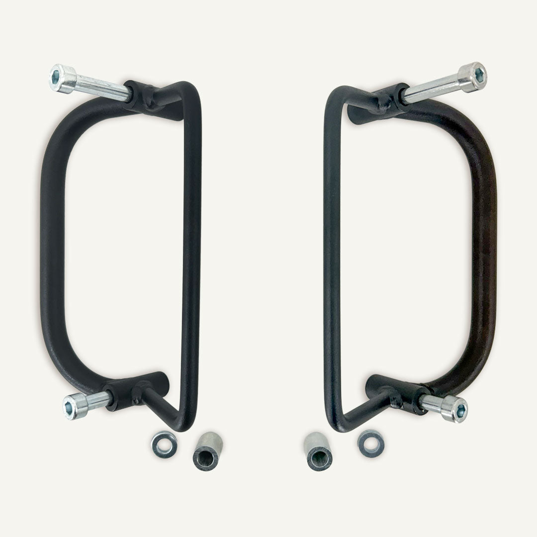 Pair of black saddlebag holders for BMW R12 motorcycle.