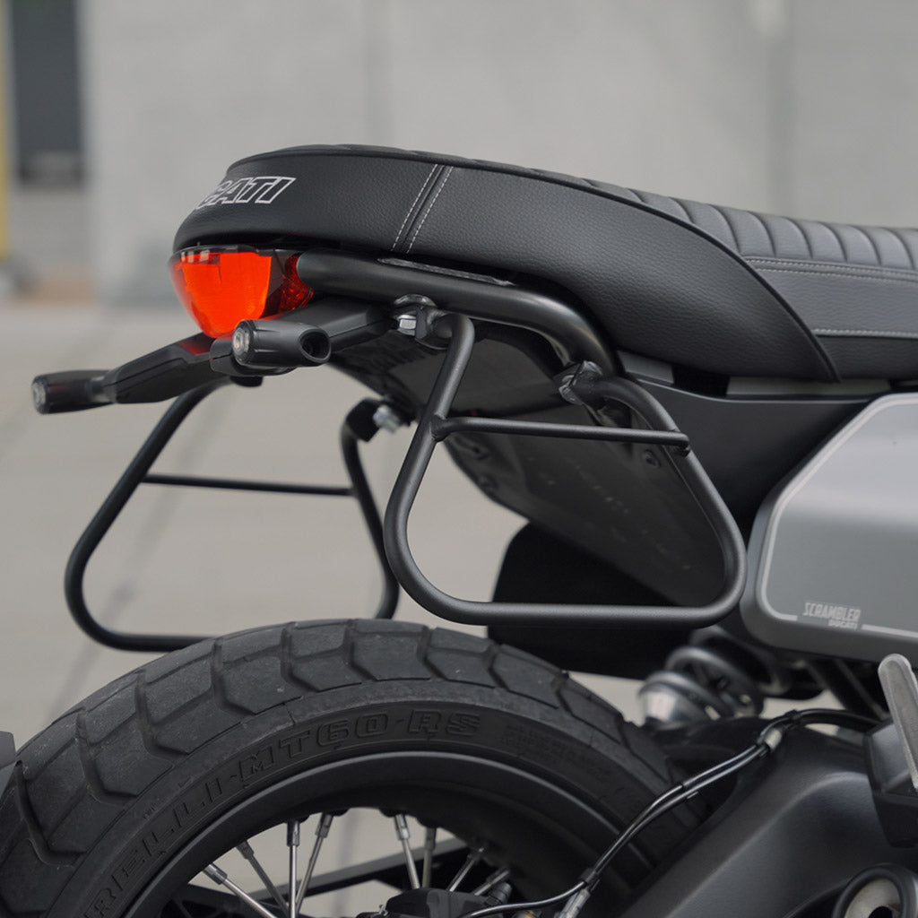 Ducati Scrambler with saddlebag holders.