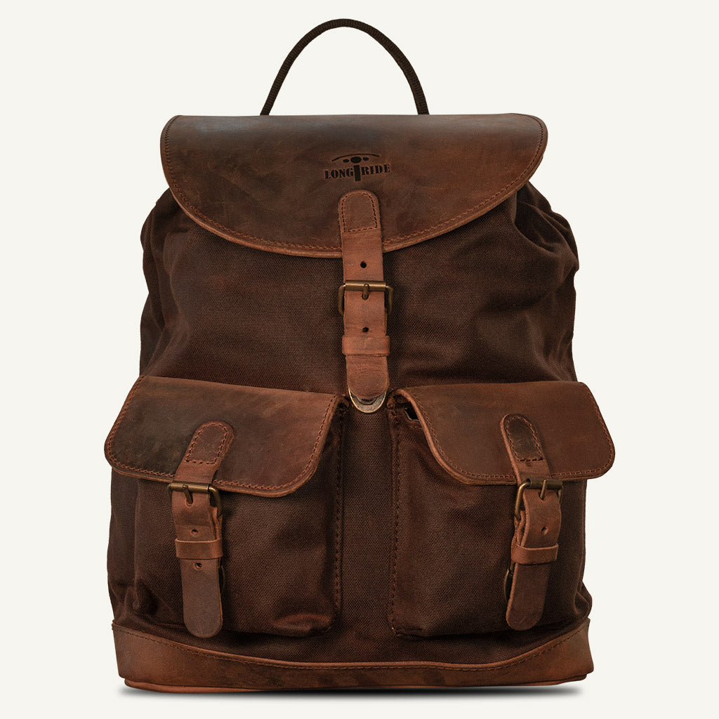 Beautiful Retro Motorcycle Backpack - Waxed Cotton and Leather. - LONGRIDE