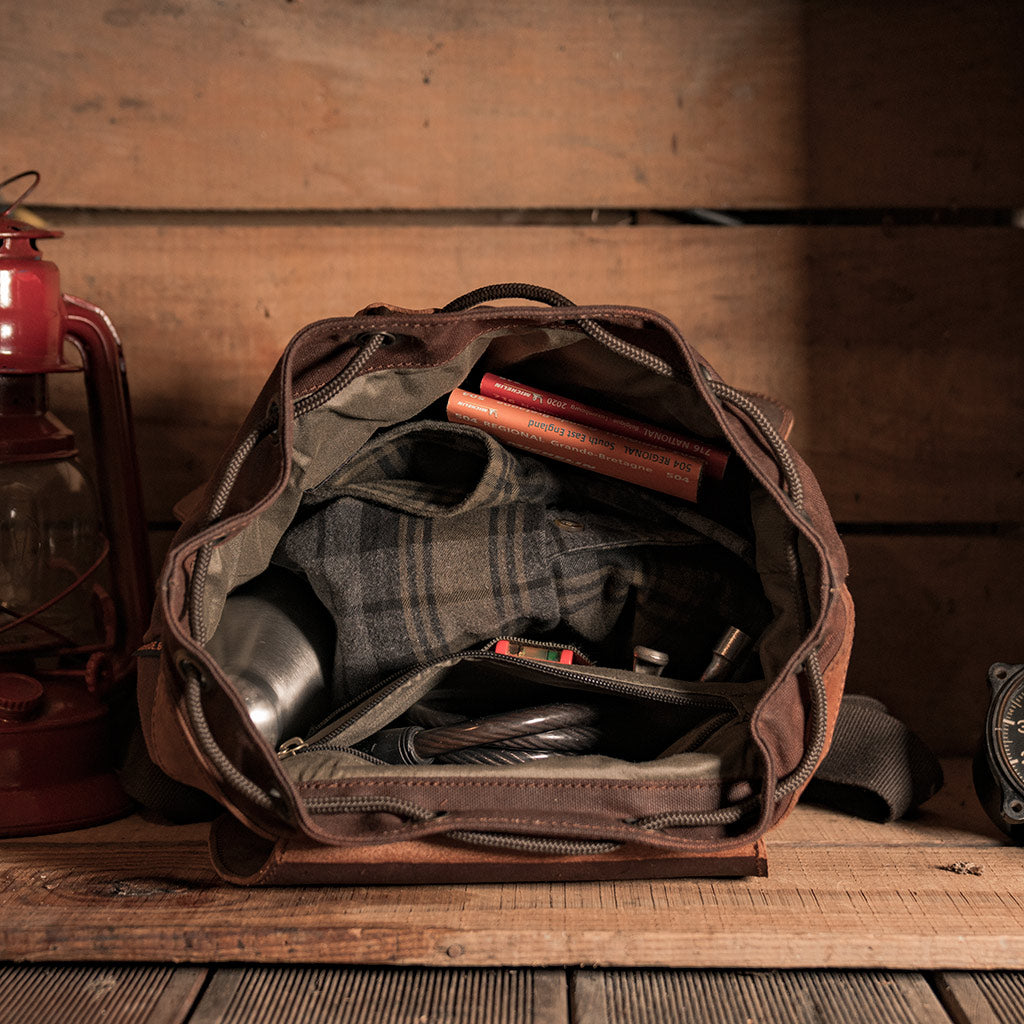 Beautiful Retro Motorcycle Backpack Waxed Cotton and Leather. LONGRIDE